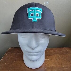 Capamerica Premium‎ Flex Fit "TC" Logo Hat Cap Size L/XL Black Teal EUC